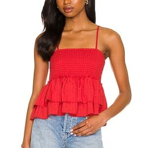 BB Dakota Red Smocked Ruffle Camisole